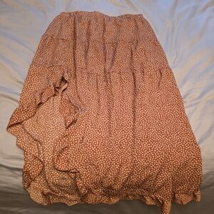 Orange and White Ruched Bubble Midi Skirt